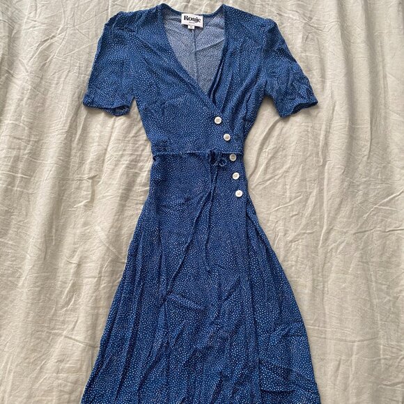 Rouje Polka Dot Midi Dress in Blue - Picture 4 of 8